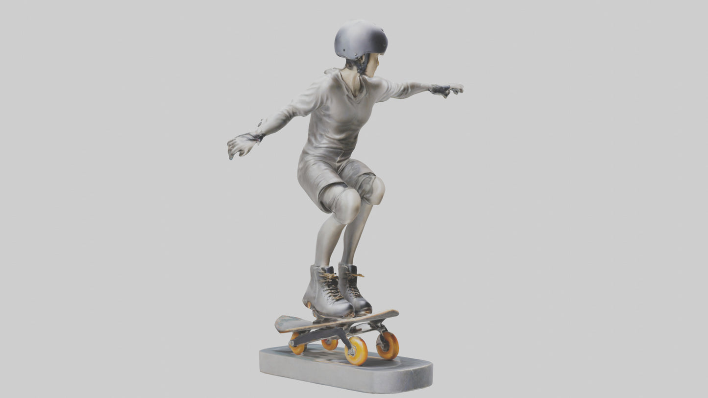 3D model Rollerblader Performing Trick statue model VR / AR / low-poly