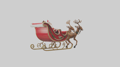 Santa Sleigh with Reindeer model VR / AR / low-poly