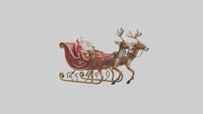Santa Sleigh with Reindeer model VR / AR / low-poly