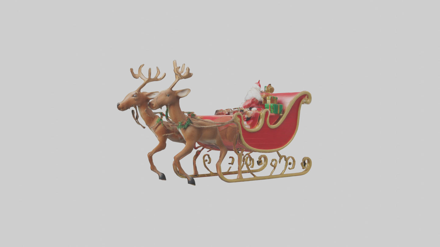 Santa Sleigh with Reindeer model VR / AR / low-poly