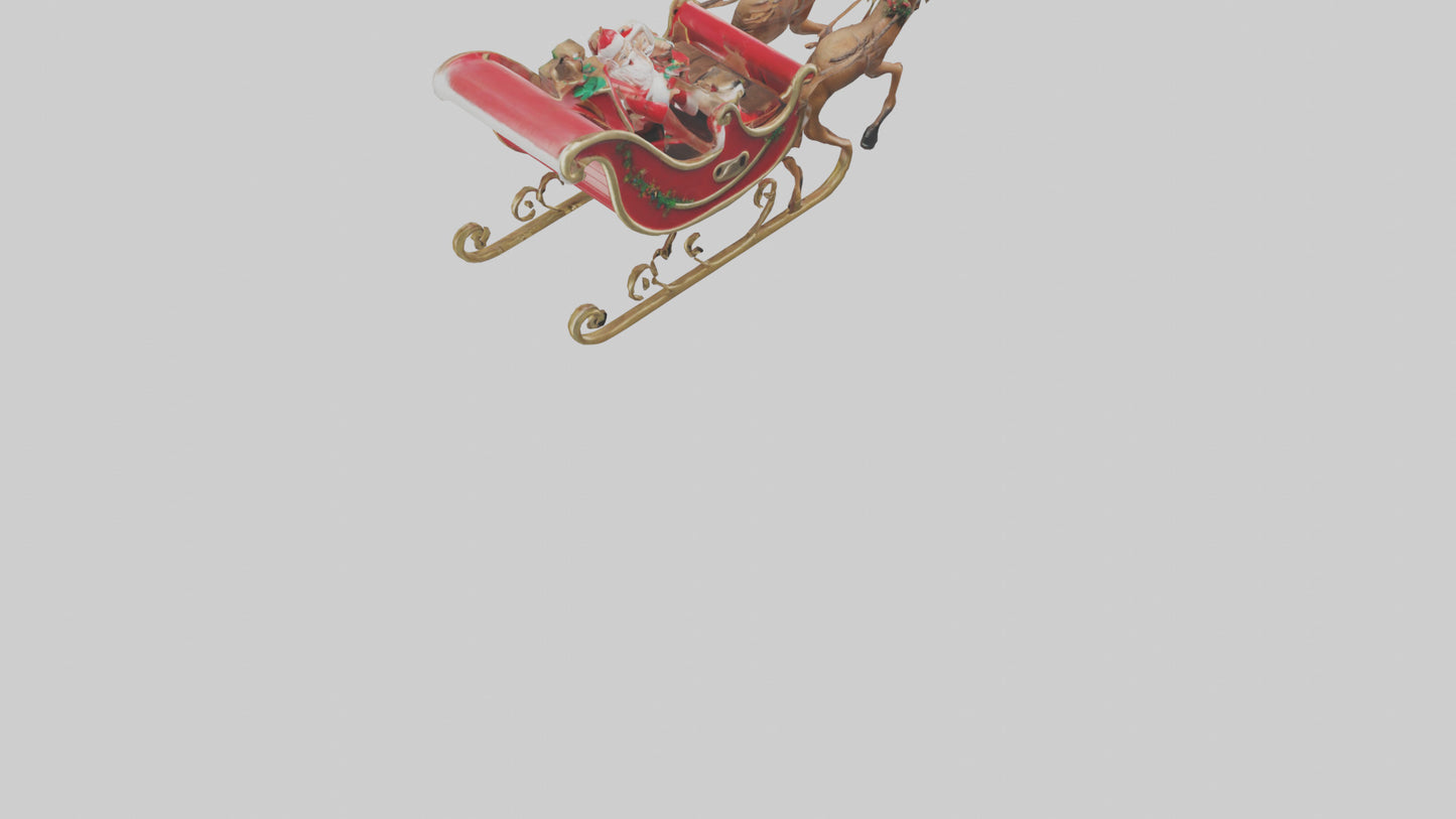 Santa Sleigh with Reindeer model VR / AR / low-poly