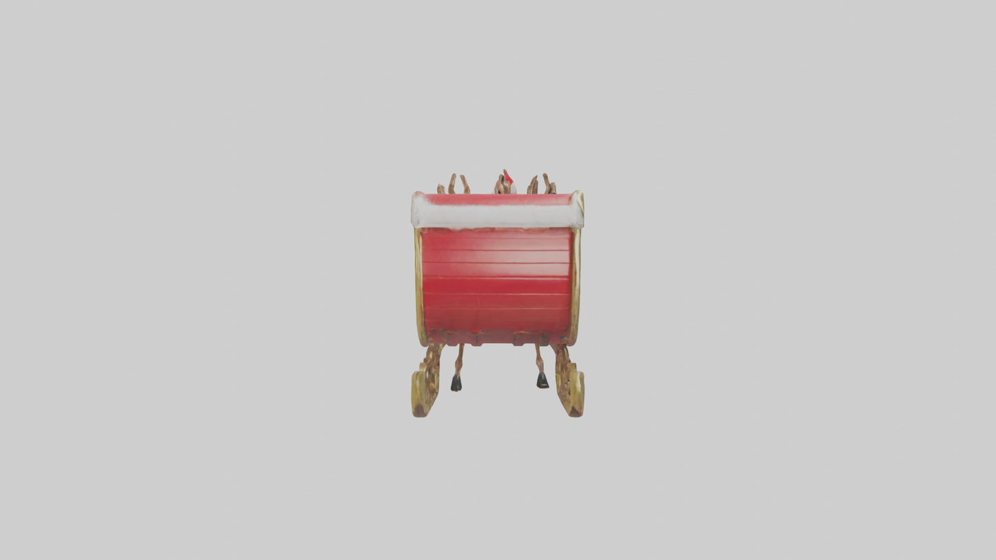 Santa Sleigh with Reindeer model VR / AR / low-poly