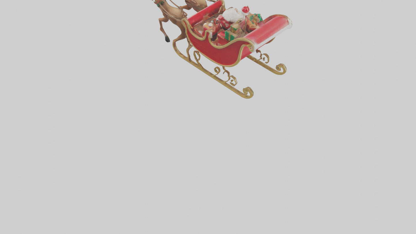 Santa Sleigh with Reindeer model VR / AR / low-poly