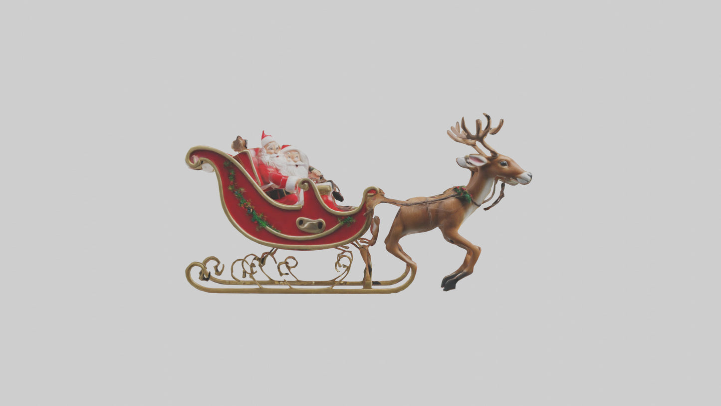Santa Sleigh with Reindeer model VR / AR / low-poly
