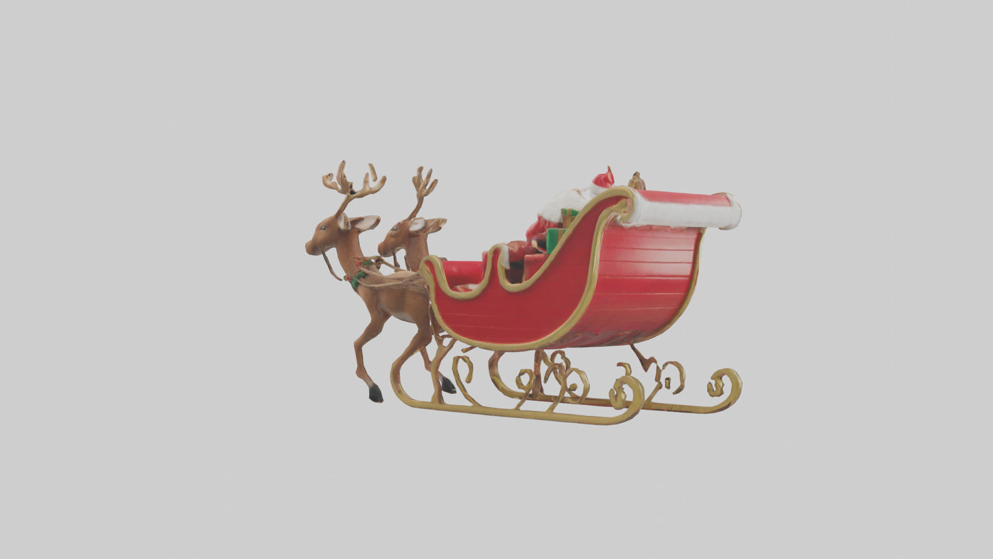 Santa Sleigh with Reindeer model VR / AR / low-poly