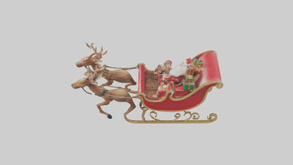 Santa Sleigh with Reindeer model VR / AR / low-poly