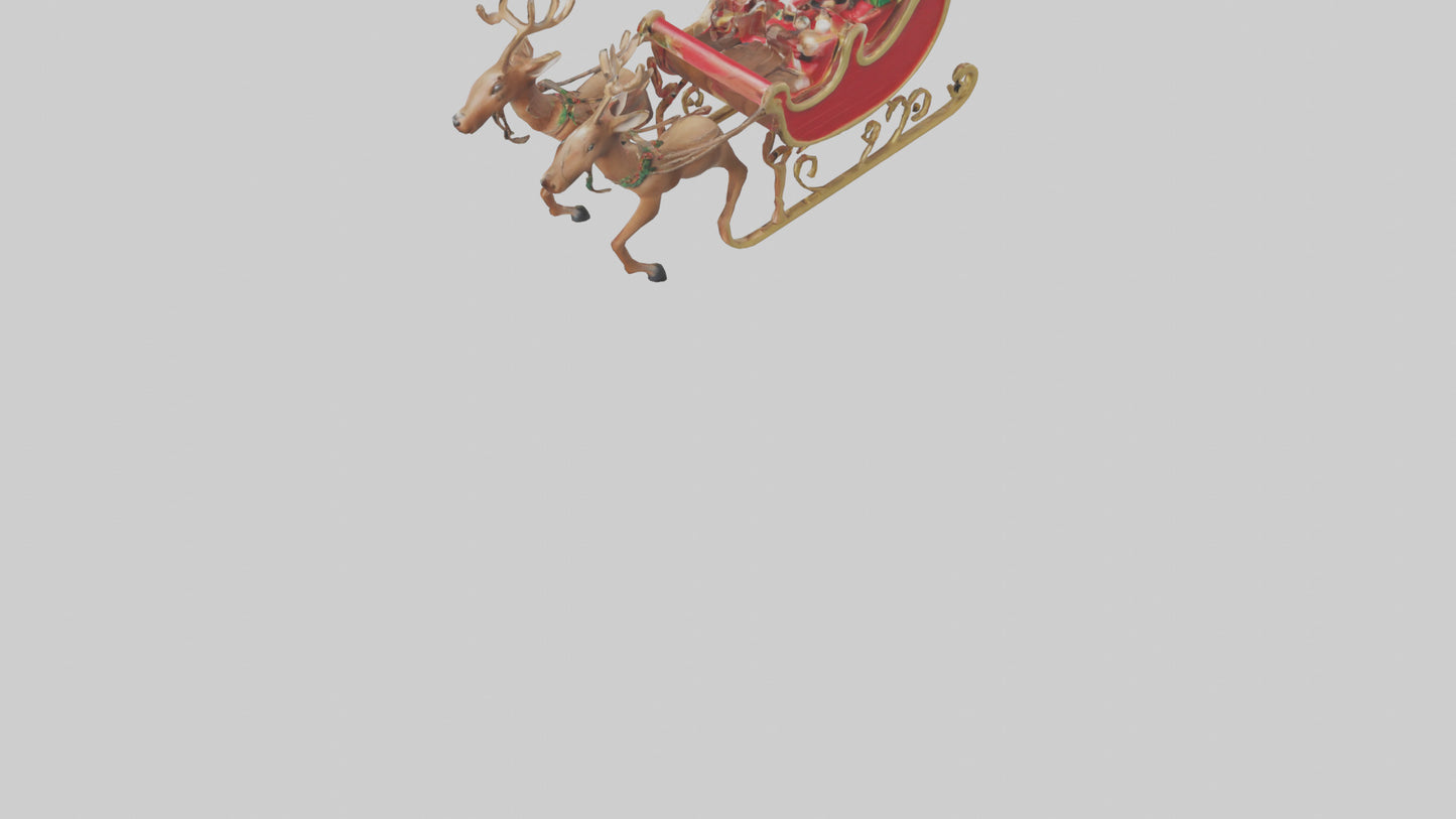 Santa Sleigh with Reindeer model VR / AR / low-poly