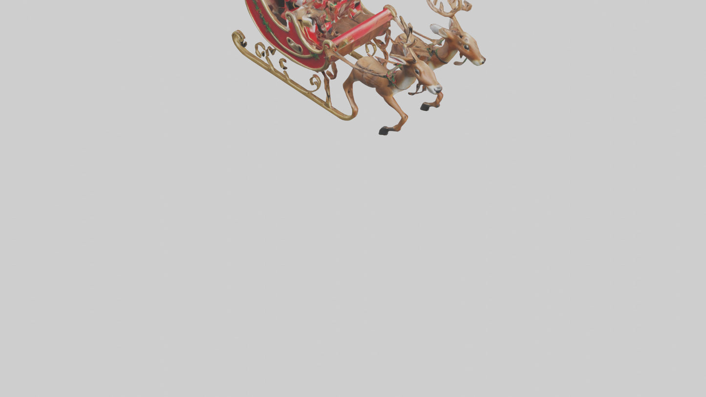 Santa Sleigh with Reindeer model VR / AR / low-poly