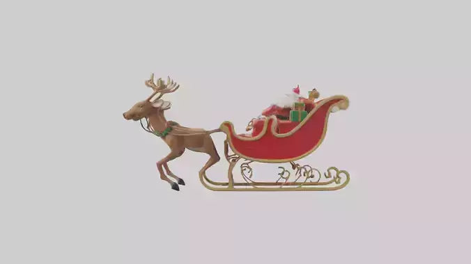 Santa Sleigh with Reindeer model VR / AR / low-poly