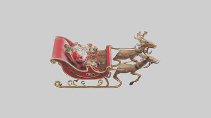 Santa Sleigh with Reindeer model VR / AR / low-poly