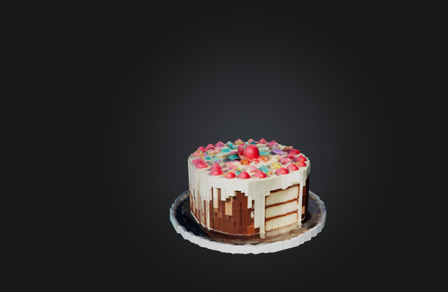 3D model Voxel Cake VR / AR / low-poly