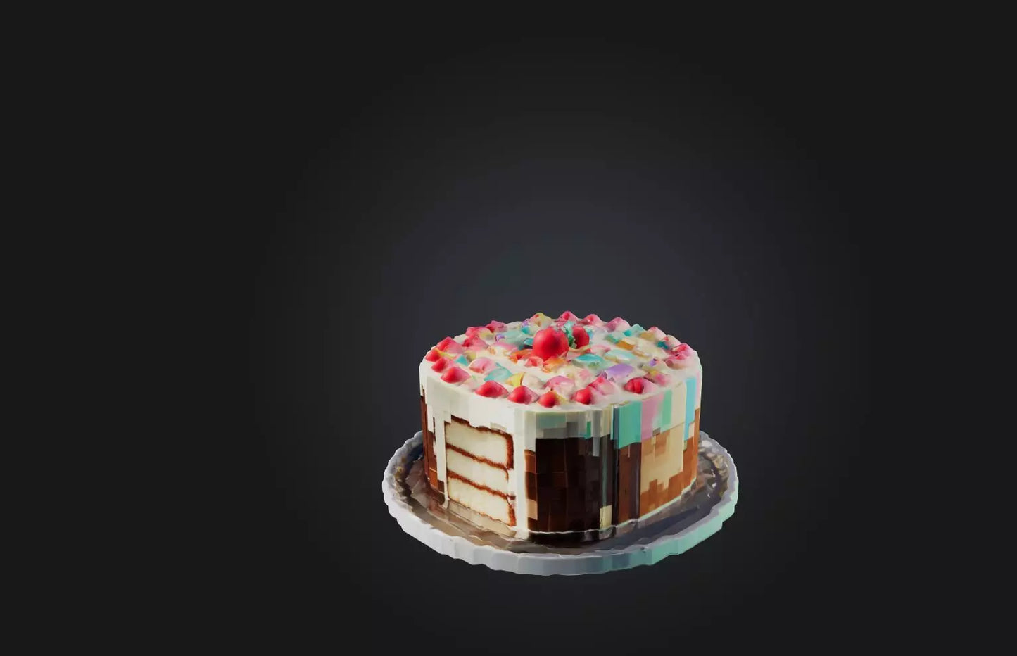3D model Voxel Cake VR / AR / low-poly